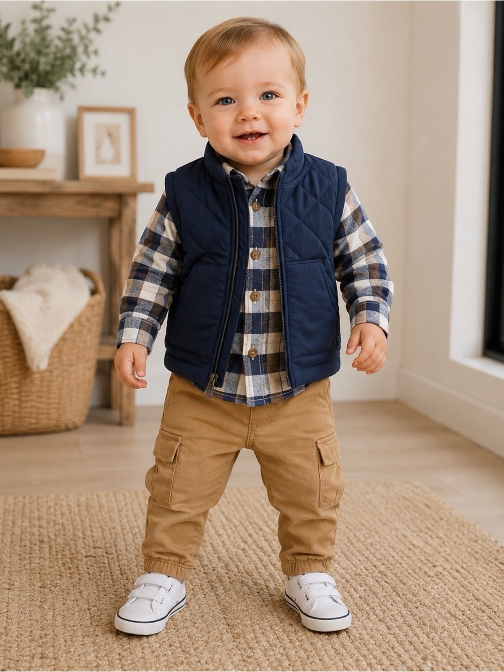 🌸218 NWOT Little Lad Navy Quilted Puffer Vest 18M Toddler Boy Zip Cabincore